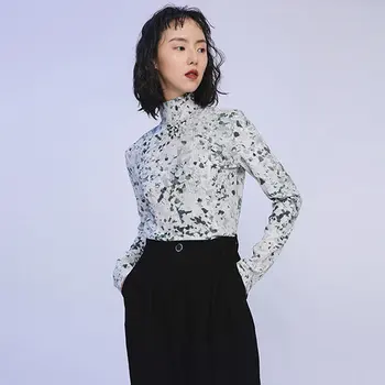 

Fashion Minority Printing Tshirt Spring New Wild Women T Shirt Long Sleeve Turtleneck Tee Trend Slim Was Thin Tops XJ3285