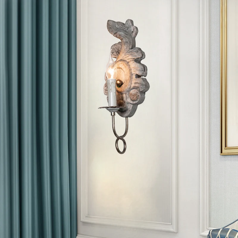 

American Retro Solid Wood Wall Lamp Edison Candle Bedroom Bedside Lamp Living Room Corridor Aisle Decoration Wall Lights