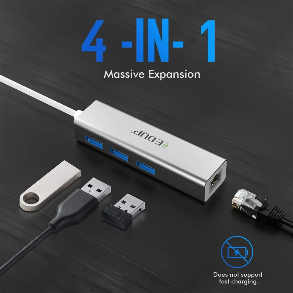Lisin USB 3.1 Type C to Gigabit Ethernet Network with USB 2.0 Hub 3-port Cable LAN RJ45 Adapter Combo for New Macbok