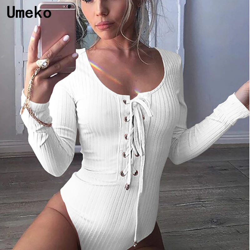 

2020 Plus Size Women Tight Long Sleeve Bodysuit Romper Bandage Bodycon Playsuit Bandage Lace Up Fitness Jumpsuit Bodysuits mujer