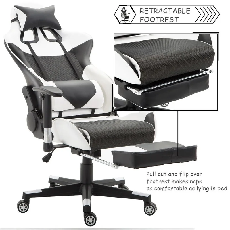  High Back Desk Computer Chair Game Gaming Chair Recliner Armchair with Lumbar Support and Footrest 