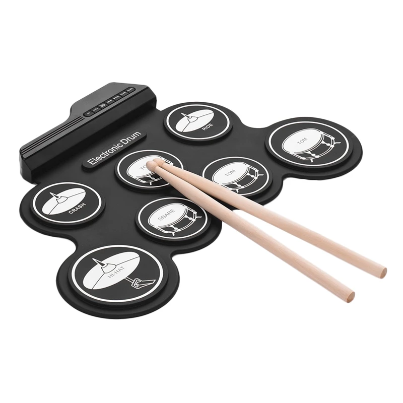  Tamaño compacto Usb Roll-Up Silicon Drum Set Digital Electronic Drum Kit 7 almohadillas de tambor c