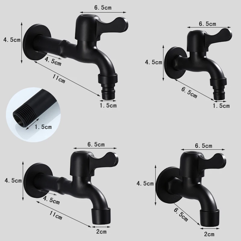 Ванная комната черный одинарный кран для холодной воды настенный одиночный кран холодная вода кран сад Черный кран, 4 точки кран