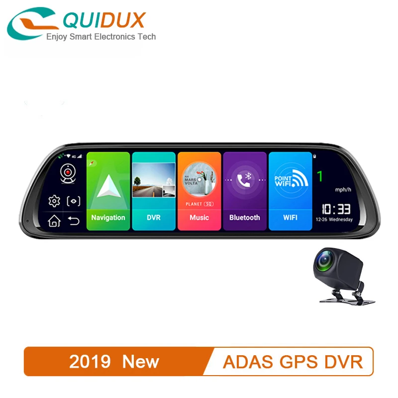 

QUIDUX New 4G ADAS Android 8.1 Car DVR Camera 10" 1G+16G Streaming RearView Mirror 1080P WiFi GPS Dash Cam Registrar