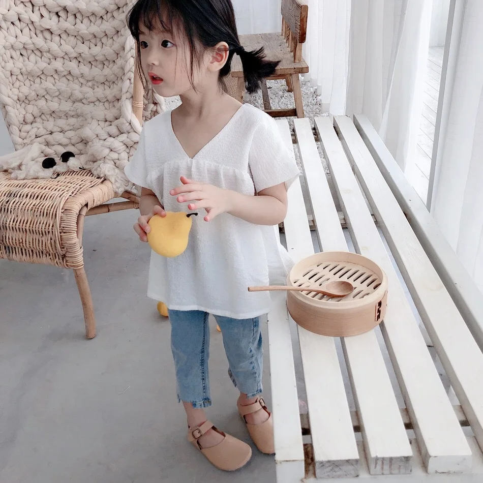 Childrenswear Girls Korean-style Summer Denim(Ankle-length Pants) Children Baby Trousers Cut Jeans