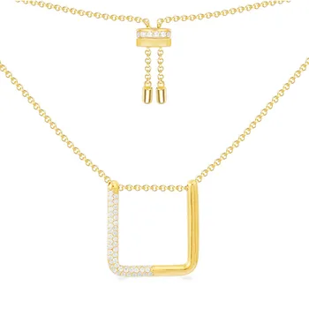 

Baoyocn Fashion Real 925 Sterling Silver Yellow Gold Color Square Adjustable Necklace Micro Cubic Zirconia Women Fine Jewelry