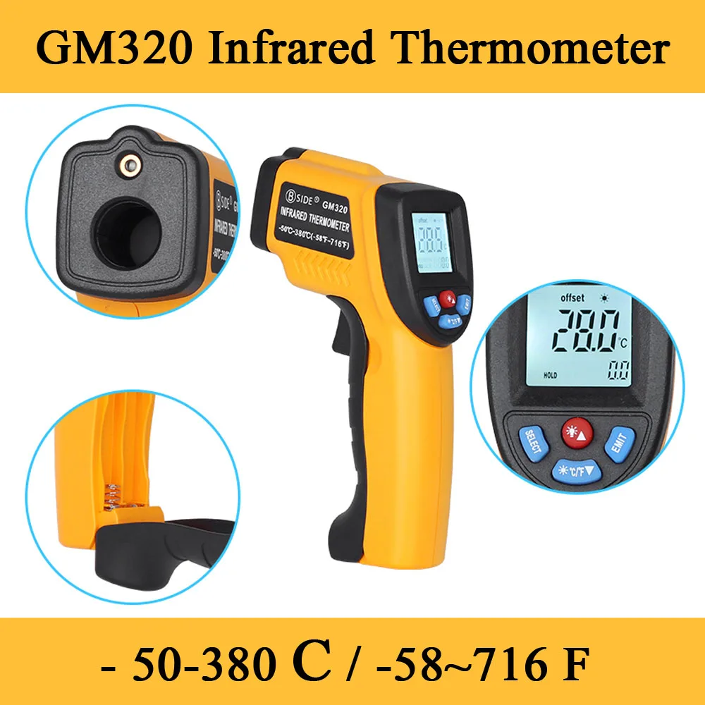 ЖК-Инфракрасный термометр BSIDE GM320 Бесконтактный цифровой пирометр измеритель температуры пистолет точка-50~ 380 градусов
