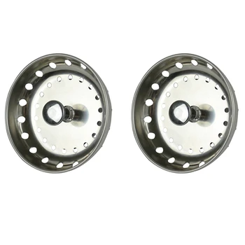 

2PCS Kitchen Sink Strainer Replacement for 3-1/2 Inch Standard Drains Brushed Stainless Steel Basket Metal Center Knob with Rubb