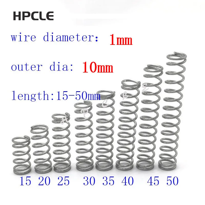 

10pcs wire diameter 1mm OD 10mm Stainless Steel Micro return Small Compression anti corrosion extension springs L=15-50