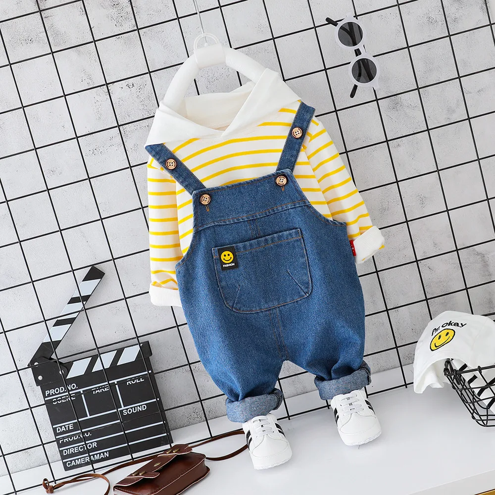 QB xiaowen Yellow Autumn Children Baby Boys Girls Clothing Toddler Cotton Clothes Suits Kids Hooded T Shirt Straps Pants 2pcs/Sets Infant Costume - Цвет: QB xiaowen Yellow