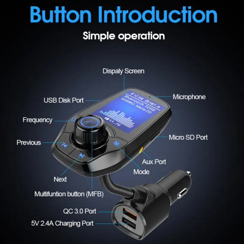 Fm-передатчик MP3-плеер для Bluetooth 3,0, автомобильный 3 usb порта Быстрая зарядка громкой связи