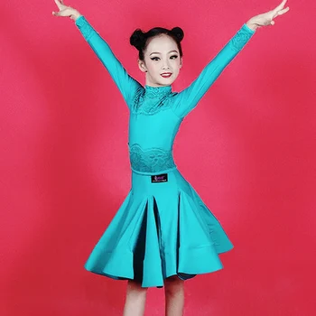 

New Professional Latin Dance Performance Dress Girls Autumn Long-Sleeved Large Swing Skirt Children's Competition Costume DL5391
