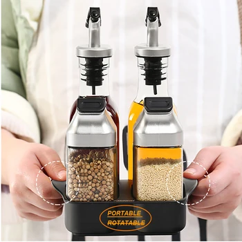 

Sets for Spices Rack Rotating Cruet Condiment Seasoning Jars Pepper Sprays Salt Shakers Bottles Holder Kitchen Organizer Storage