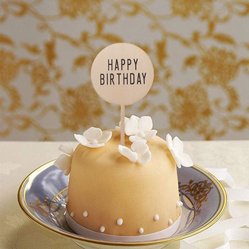 Happy Birthday Cakes Printed Cards Hats Decorative Wooden Card Accessories 10 pcs/pack | Дом и сад