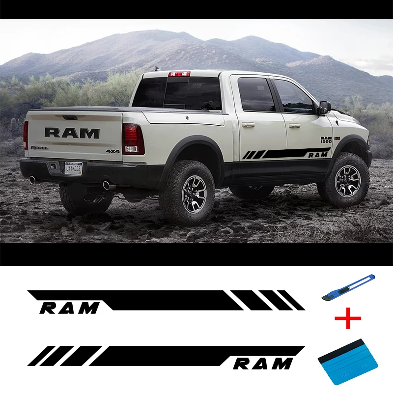 

2 PCS Car Vinyl Side Stripes Stickers Auto Graphics Decals For Dodge Ram Pickup