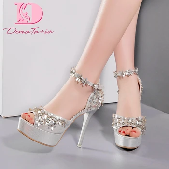 

Dora Tasia 2020 New Brand Design Women Sandals Super High Heels Platform Peep Toe Appliques Pumps Summer Party Lady Women Shoes