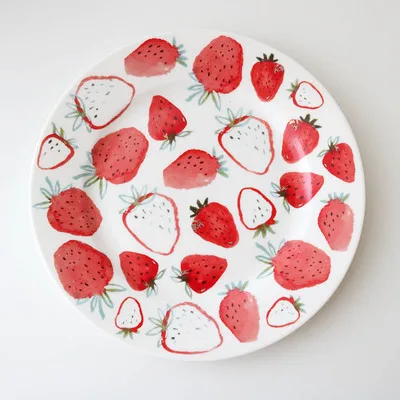 1pc 8inch plate Керамические тарелки Kitichen, ручная роспись, чашка с клубникой/миска/тарелка, рождественские тарелки и тарелки, наборы - Цвет: 1pc 8inch plate