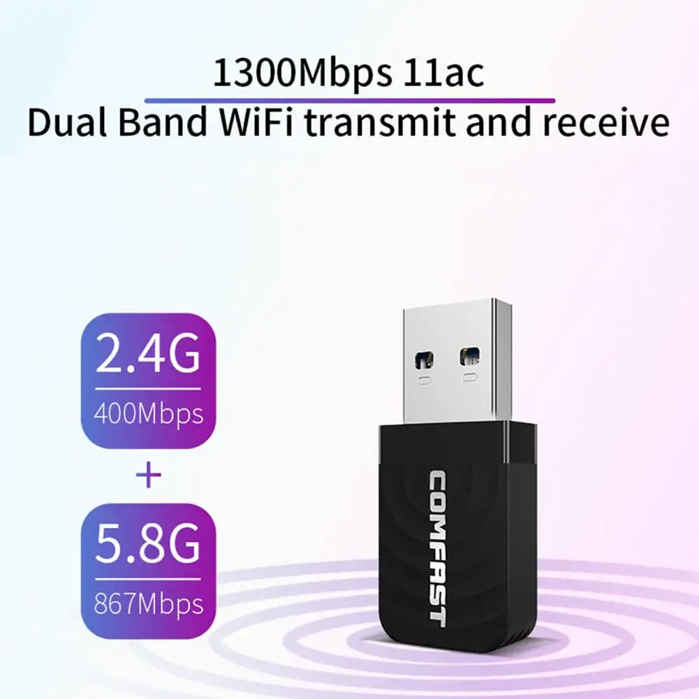 

Comfast CF-812AC WiFi Adapter USB3.0 Gigabit AC1300Mbps Dual-Band 2.4G/5.8G Wireless Wi-fi Dongle Network Card Receiver Antenna