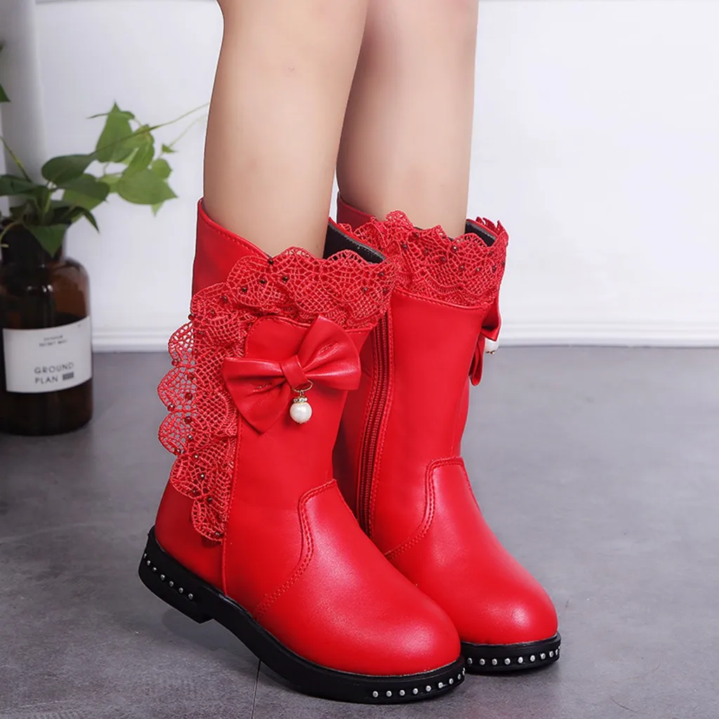 Toddler Girl Boots Children Infant Baby Girls Kids Winter Boots Warm Bowknot Lace Snow High Boots Shoes Botas Nina Sapatos