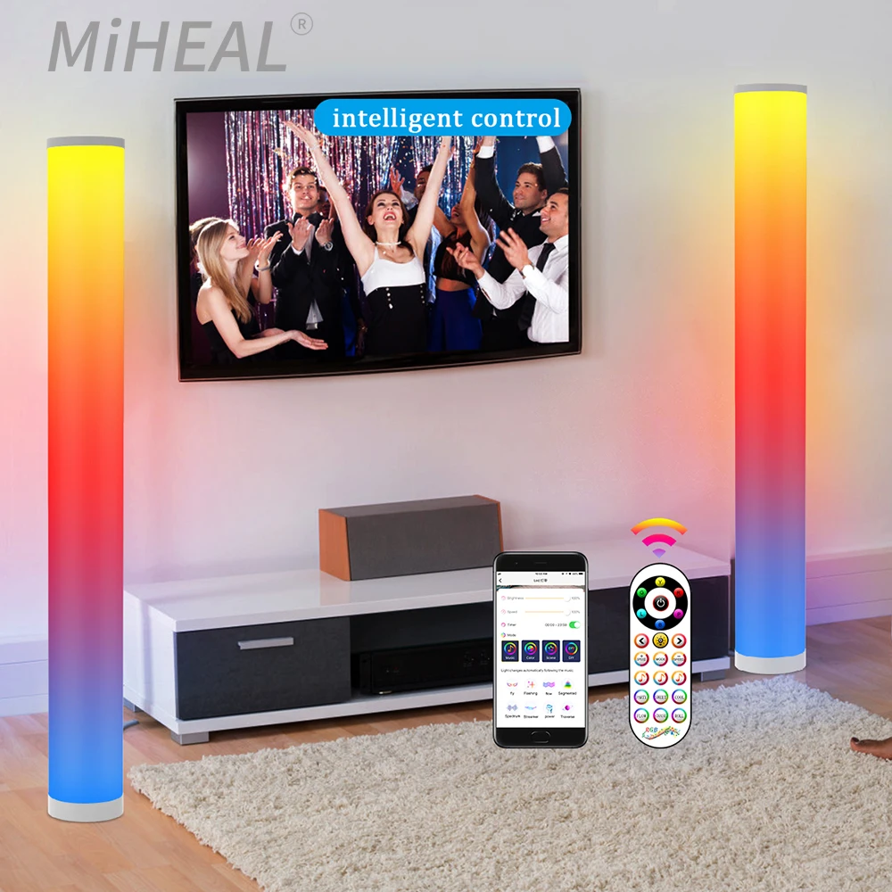 

Умная светодиодная угловая напольная лампа RGB с сотовым телефоном/пультом дистанционного управления, напольная лампа с затемнением, Современное украшение для офиса, гостиной, спальни