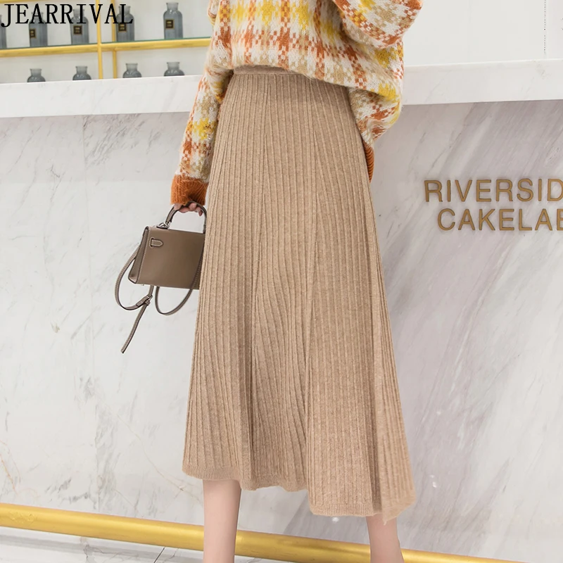 Осенне-зимняя теплая трикотажная Юбка-миди в Корейском стиле с высокой талией Женская юбка Feamle Тонкая Повседневная плиссированная юбка saia faldas
