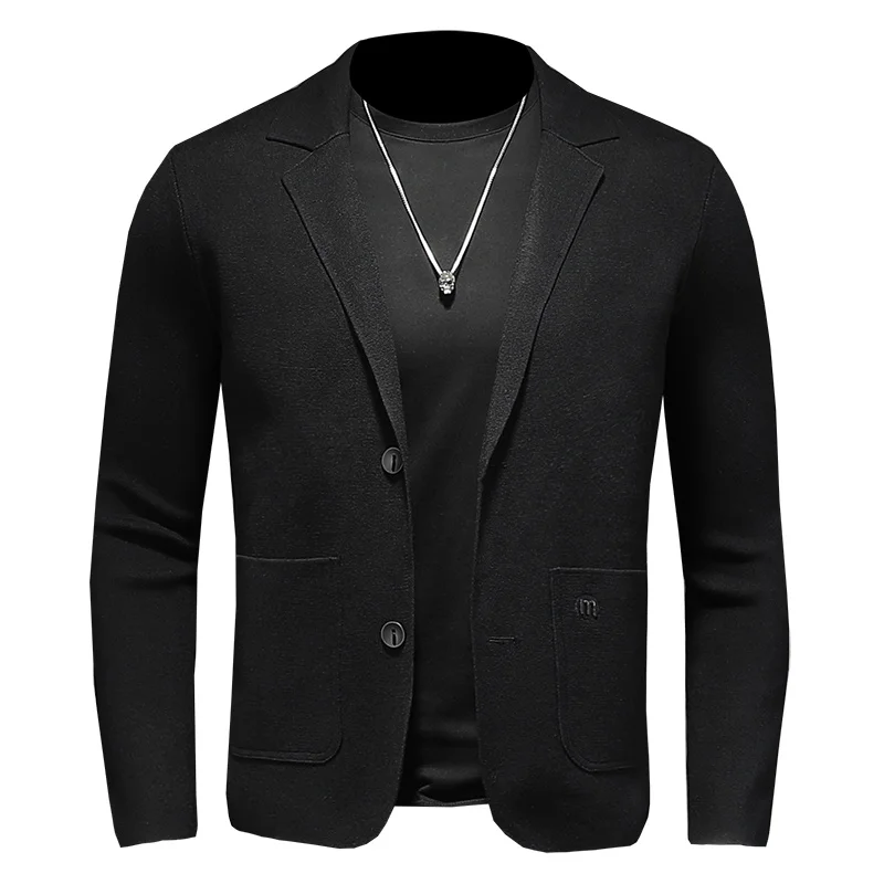 

British Style Trend Light Ripe Wind Black Cardigan Business Suit Sweater Suit Collar Knitted Sweater Coat Male M-4XL