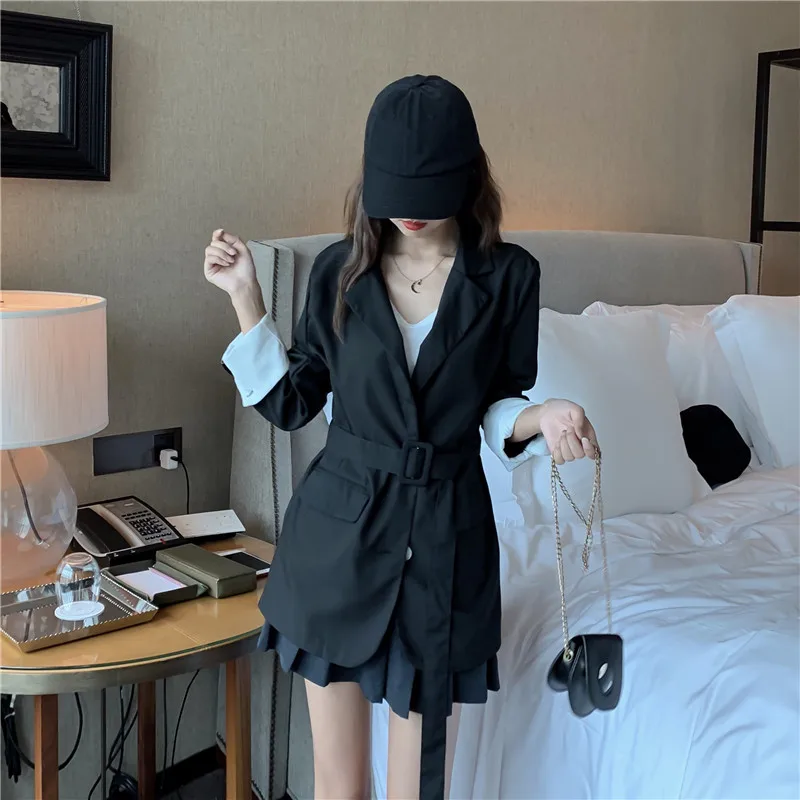 Цена+ 3 юаней или выше, настоящая фотография 8507# Цена, английский приталенный элегантный облегающий костюм на шнуровке в Корейском стиле, свободный крой