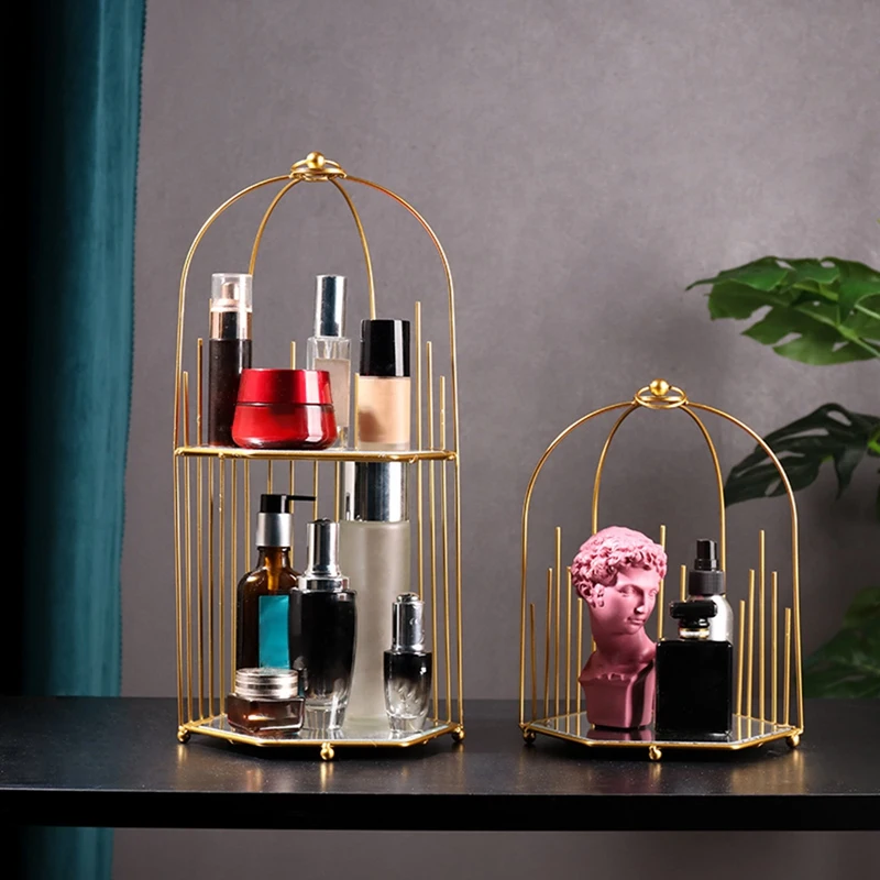 1/2layers Metal Shelf Iron Makeup Organizer Cosmetic Storage Rack Lipstick Perfume Jewelry Box Holder Bedroom | Дом и сад