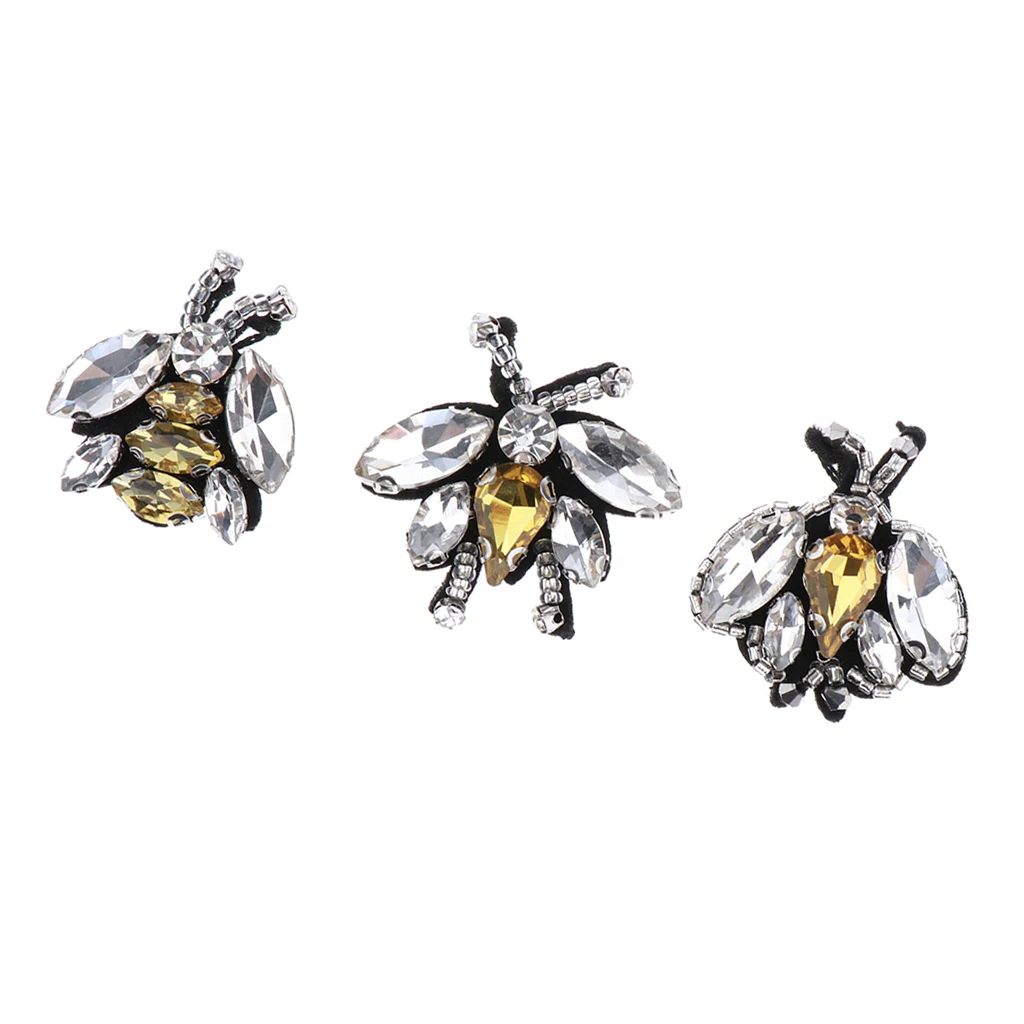 3cm x 3cm 3 Pcs Rhinestone Beaded Insects Bee Sewing Patch Scrapbooking Embellishments Garment Bag Decoration DIY Accessories