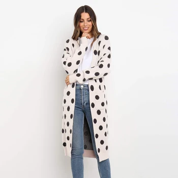 

Autumn and Winter Cardigan Sweaters Three Color Polka Dot Pattern Long Sleeves Pocket Sweater Coats Round Collar Fashion Outwear