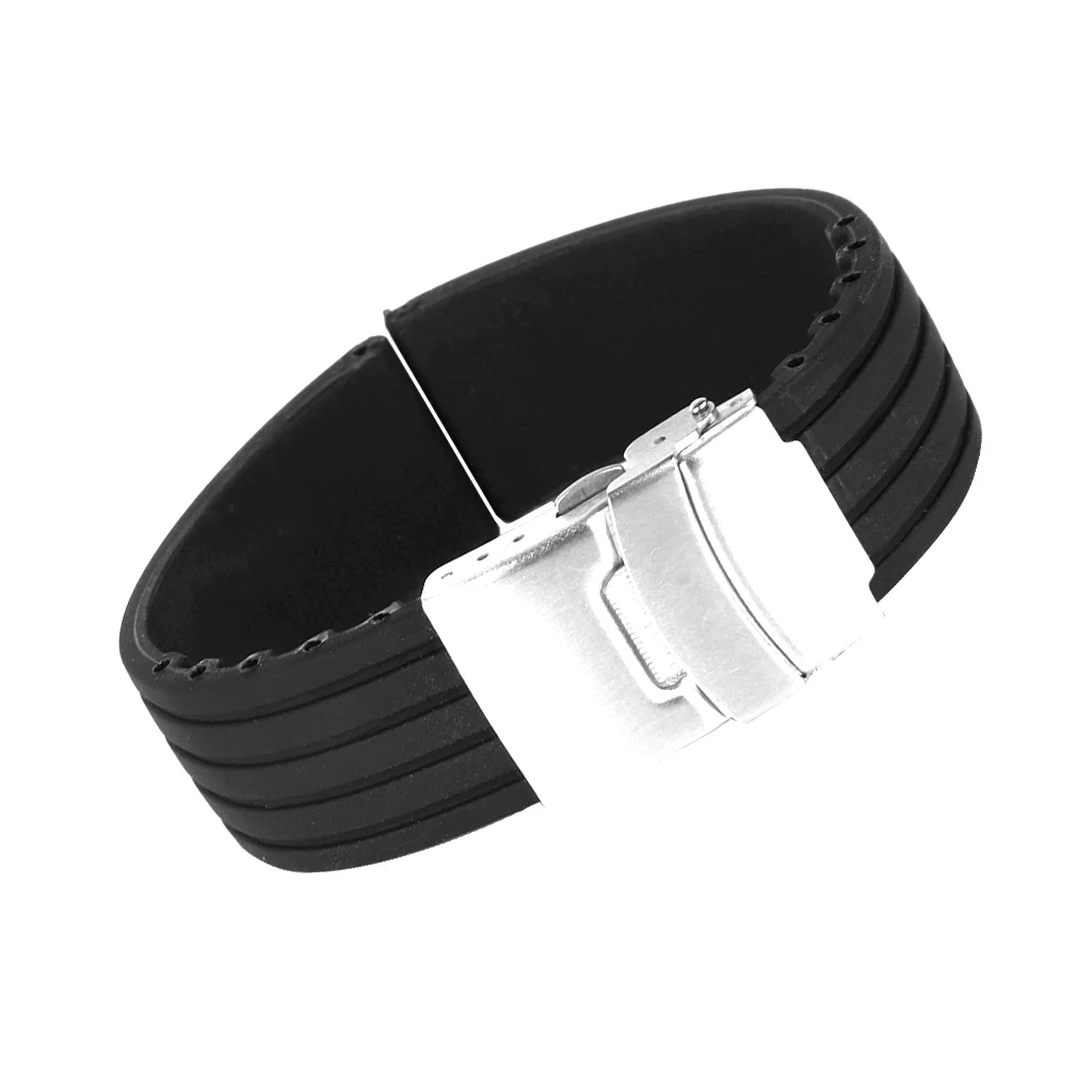 

Black Silicone Rubber Watch Strap Band Deployment Buckle Waterproof 20mm -24mm