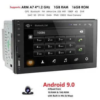 

Android 9.0 7" 2Din Car GPS Sat Nav Radio Bluetooth USB SD Aux Reversing Camera Mirror link steering wheel control obd2 dvr dvbt