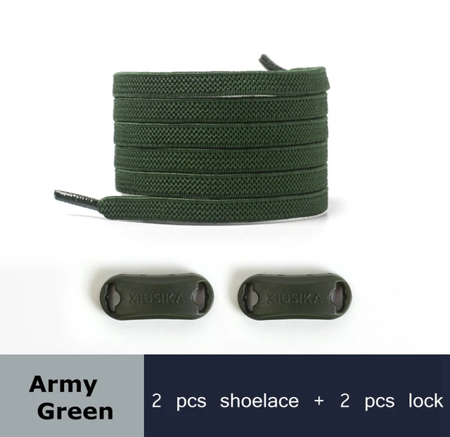 Reticulated Woven Elastic Shoe Laces Flat buckle Lock No Tie Shoelaces Sports Competition Take A Walk Sneakers Lazy Lace Army Green