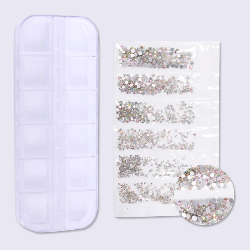 06 1700pcs Multi-size Glass 3D Rhinestones Set Nail Art Design Gems Nail Decorations Crystal Strass AB Stones Manicure Decorations - Цвет: 06