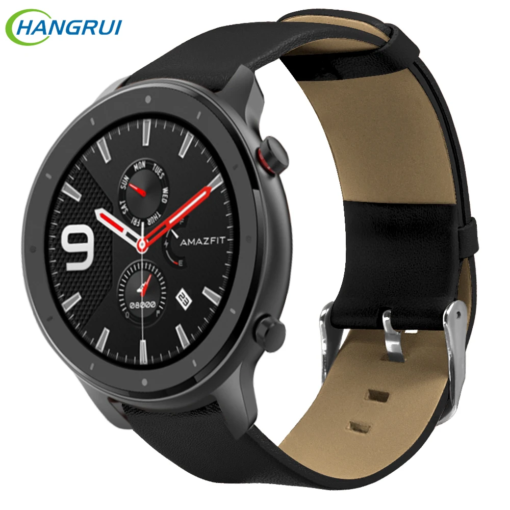 Hangrui 22 мм кожаный ремешок для часов Xiaomi AMAZFIT Pace Stratos 2 Универсальный браслет для HuaMi Amazfit GTR 47 47 мм мягкий ремешок