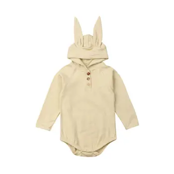 

2019 Toddler Newborn Baby Boy Girl Bodysuit Rabbit Ears Buttons Long Sleeve Autumn Jumpsuit Yellow Outfits 0-24M Hooded Clothes