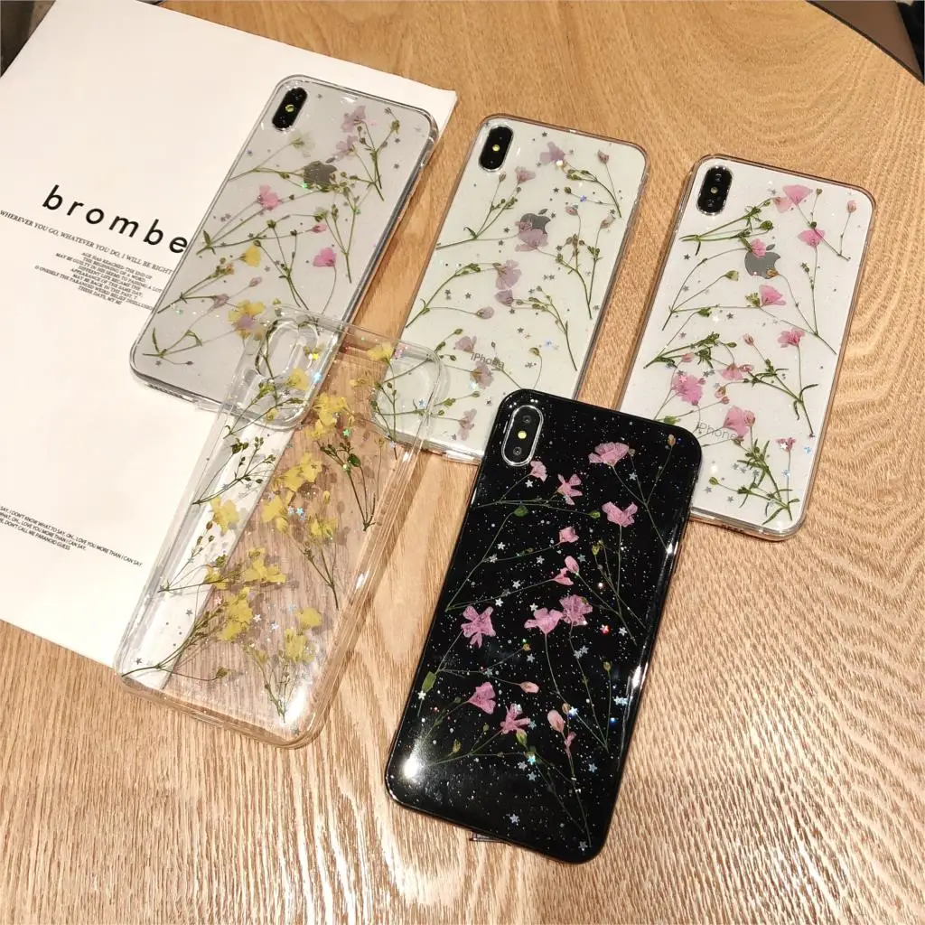 Для iphone X xs max XR чехол настоящий высушенный цветок ручной работы прозрачный прессованный Телефон чехол для iphone 6 7 8 Plus Мягкий ТПУ задняя крышка Капа