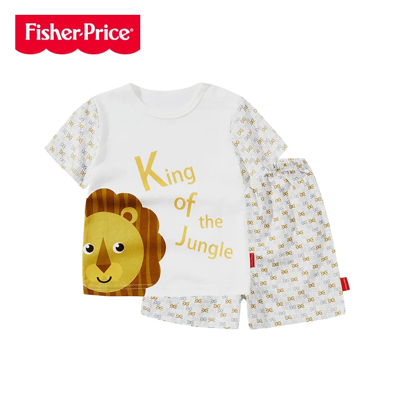 THREEGUN X Fisher-Price, одежда с рисунком для новорожденных, одежда с изображением Льва, комплект летней одежды для младенцев, комплект одежды для малышей футболка с короткими рукавами+ шорты