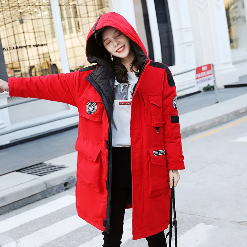 Зимняя куртка женская модная свободная с капюшоном Длинная хлопковая стеганая куртка Женская Толстая стиль сафари парки верхняя одежда