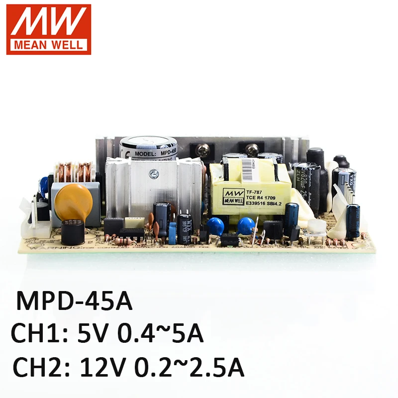 MPD-45A Meanwell 40 Вт Двойной выход монтажная плата PCB импульсный источник питания 110 В/220 В переменного тока до 5 В 12 В постоянного тока 3.2A 2A медицинская безопасность SMPS