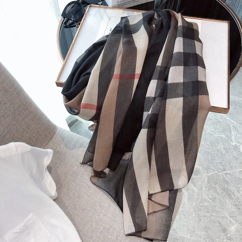 

Korean Style Scarf Women's Spring And Summer Star Celebrity Style Plaid Scarf Mixed Colors Gauze Kerchief Decoration Long Scarve