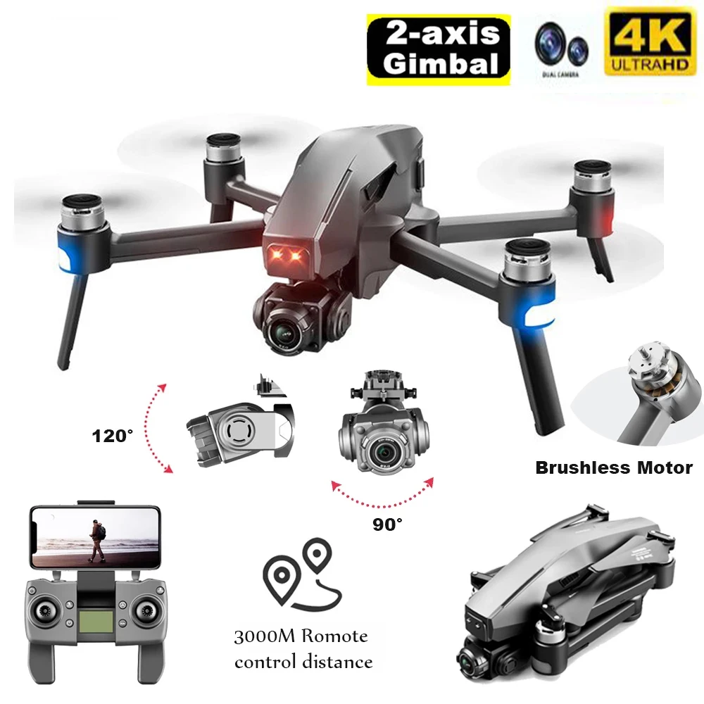 US $144.19 Profession GPS RC Drone 4K HD Camera Brushless Motor Quadcopter TwoAxis Gimbal Helicopter OneKey Return 30 Minute Flying