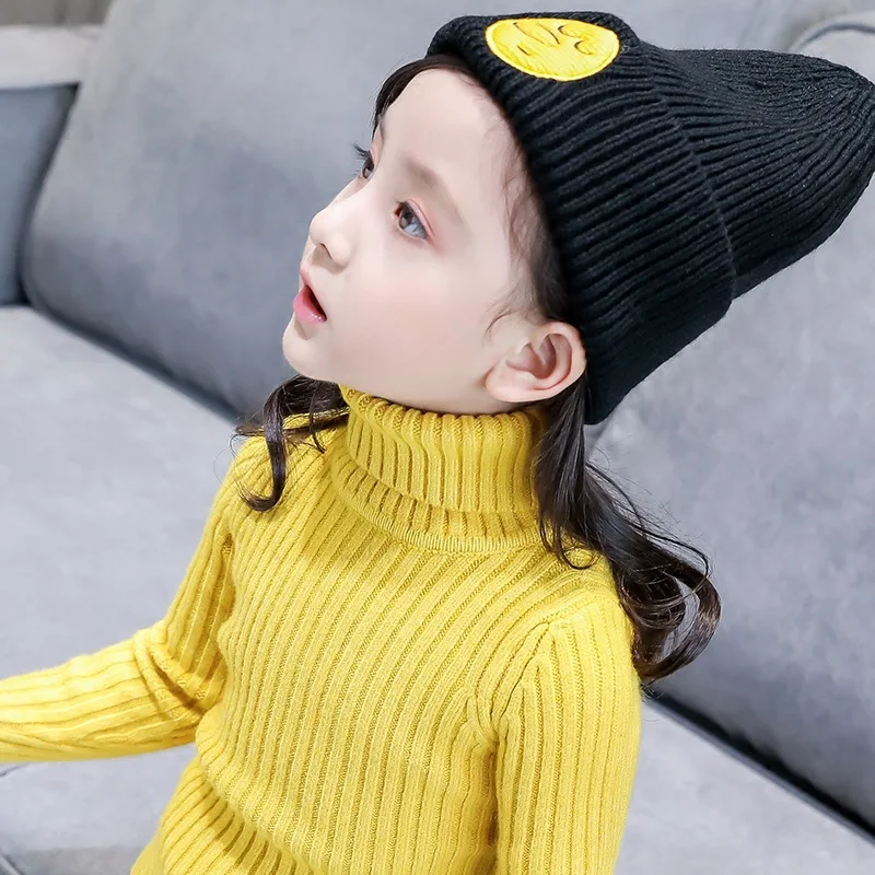 

Girls High Collar Sweater Winter 2019 New Style Children Versatile Solid Color Brushed And Thick Sweater GIRL'S Base Shirt