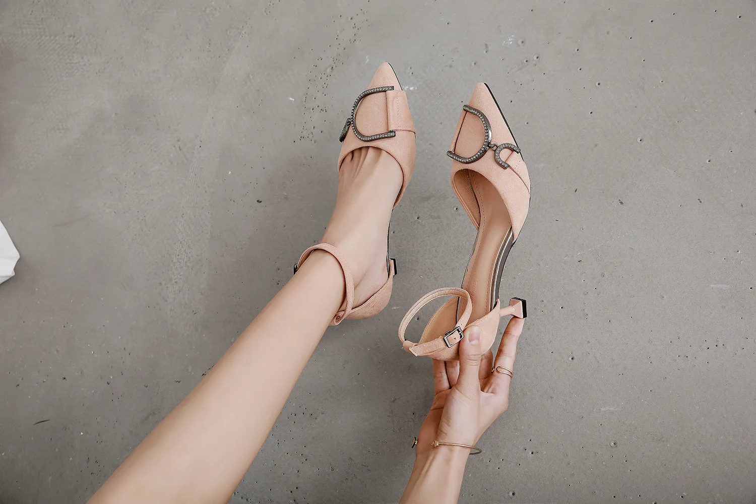 

280-42 Man-made Diamond Korean-style 2019 New Style Sping Sandal WOMEN'S High-heeled Shoes Pointed Shallow Mouth Fashion 5.5C