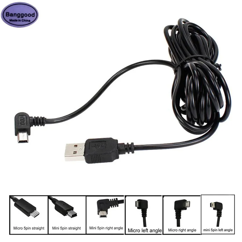 

3.5m USB Type-A to Mini / Micro 5Pin Straight/Left/Right Angle Charging Cable for GPS DVR Dash Cam Navigator Drop ship