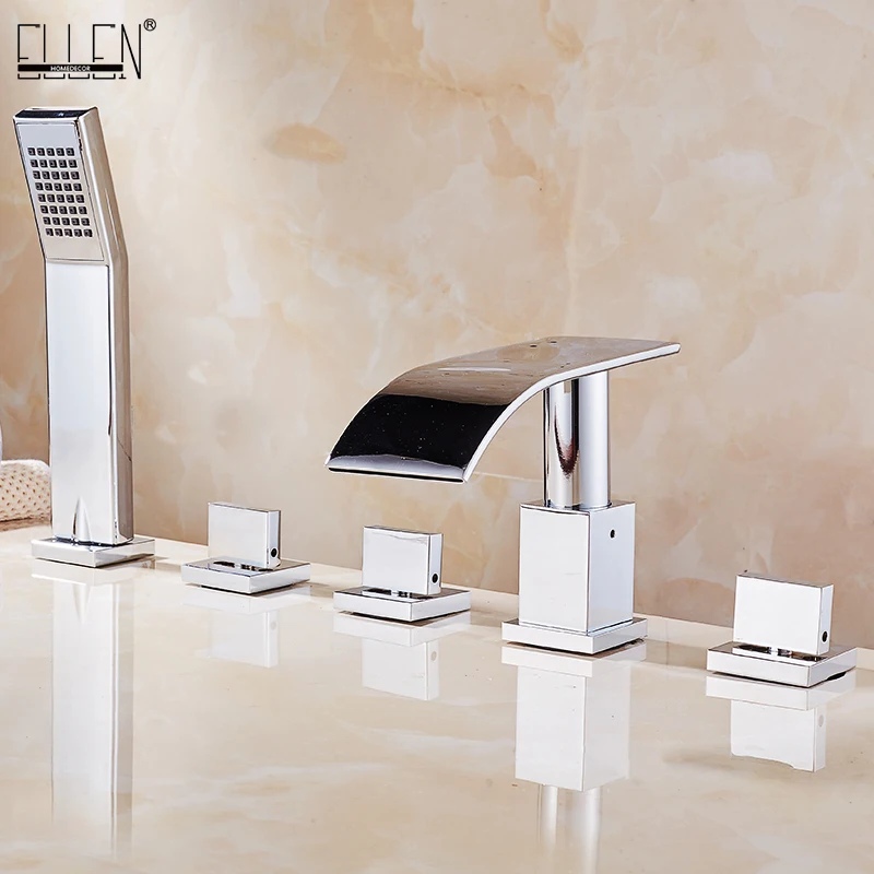 Ellen 5 Holes Bathtub Faucet With Hand Shower Bathroom Waterfall Bath