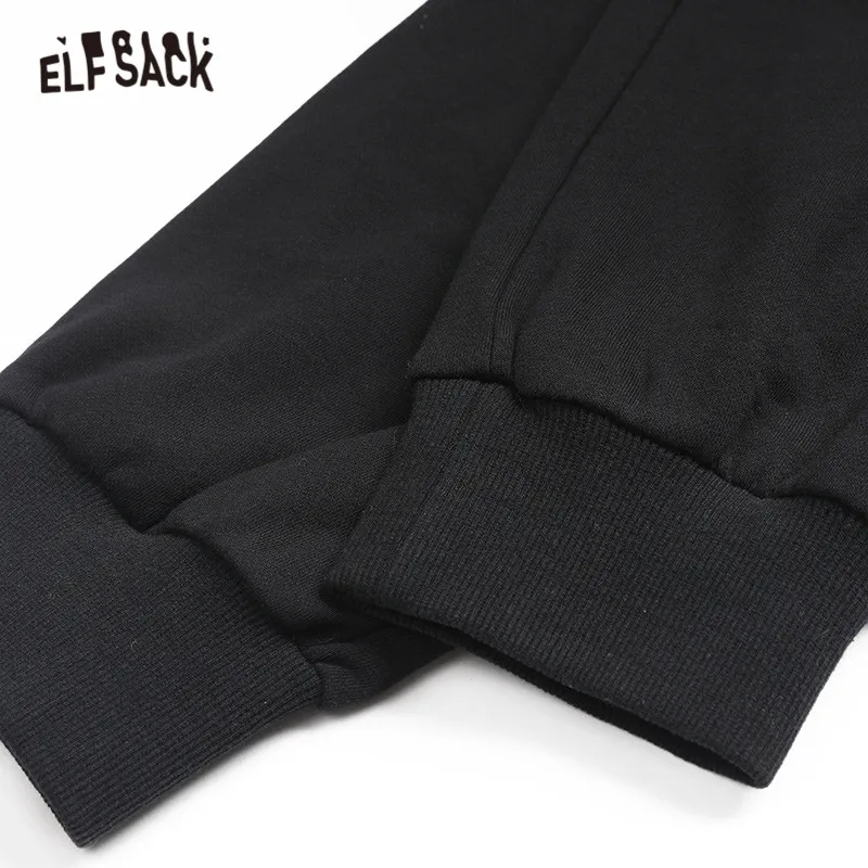 ELFSACK, черные рваные женские повседневные брюки с вышитыми буквами,, зимние брюки с эластичной резинкой на талии с принтом лисы для офиса