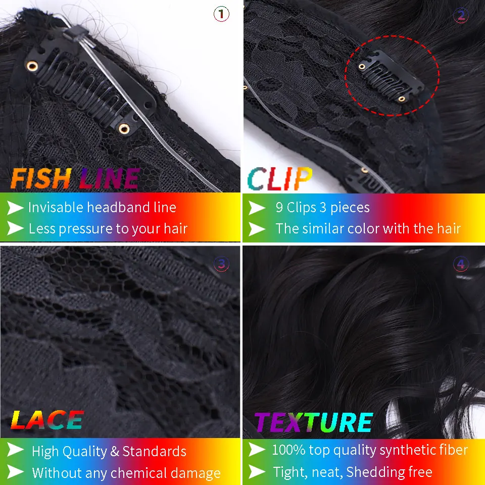 Fish Line with Clip in Hair Extensions Natural Hair Pieces Real Hair Extensions Fish Line 24 inch Synthetic Flip in Hair Wavy