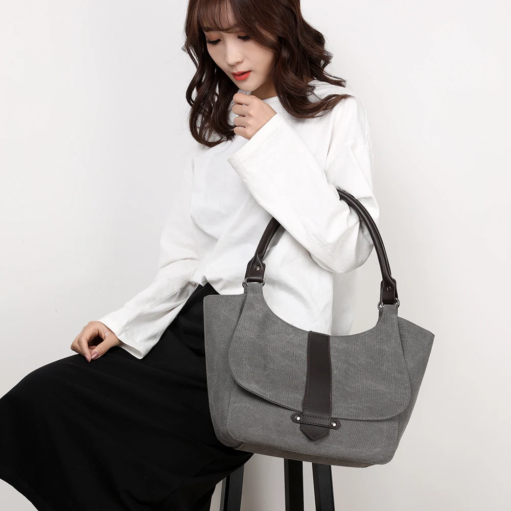 

Woman Handbags Casual lady Big Capacity Shoulder Bags Girls Canvas Pack Vintage Solid Multi-pocket Ladies Totes Bolsas