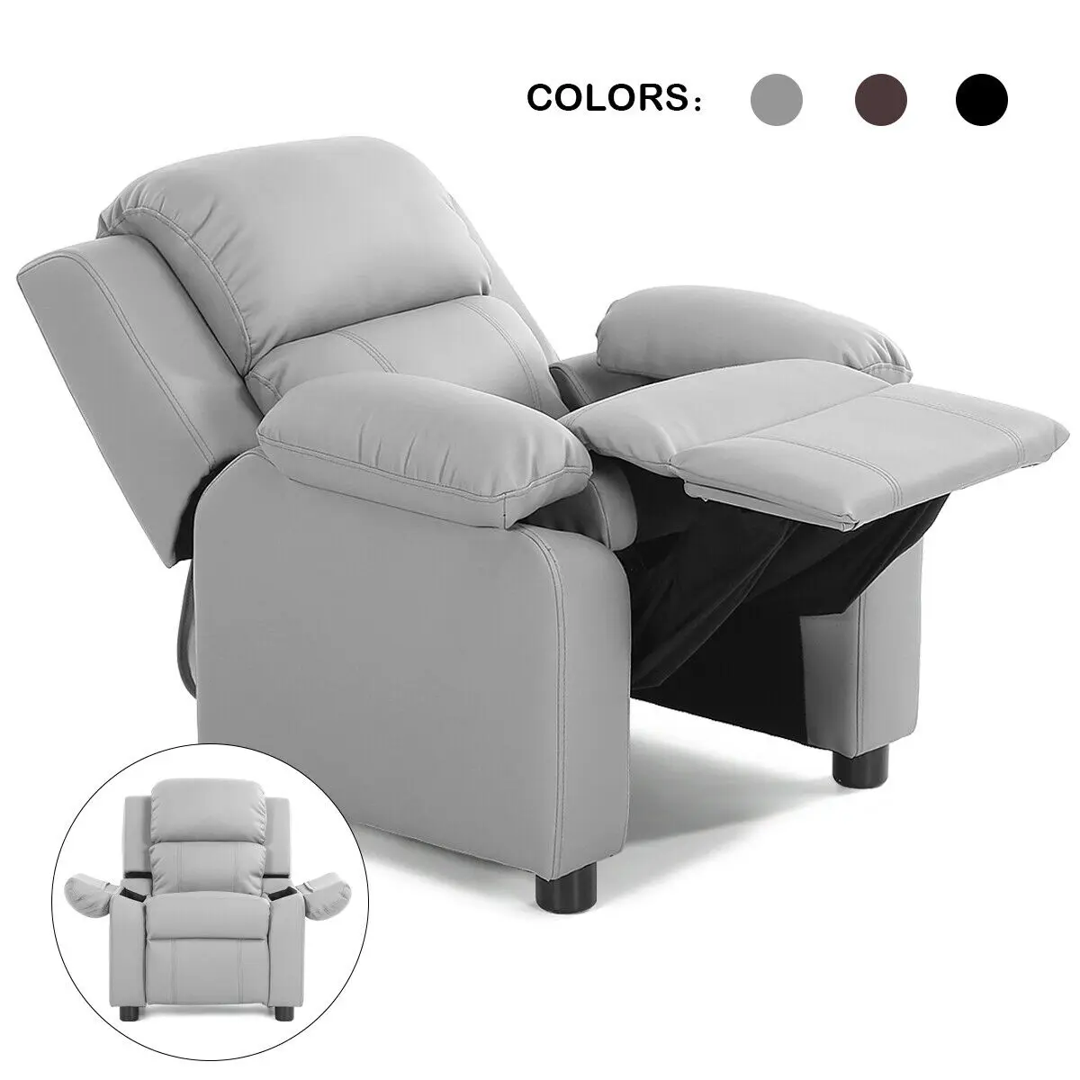 

Costway Kids Sofa Deluxe Padded Armchair Recliner Headrest w/ Storage Arms